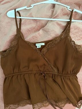 American Eagle Outfitters Brown Lace Trim Tank Top